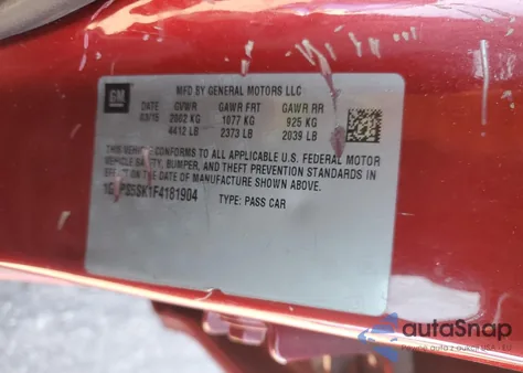 2015 Buick Verano Leather Group from USA, damaged, VIN 1G4PS5SK1F4181904